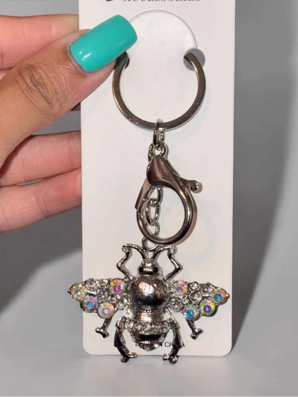 Silver Iridescent Bee Keychain Charm